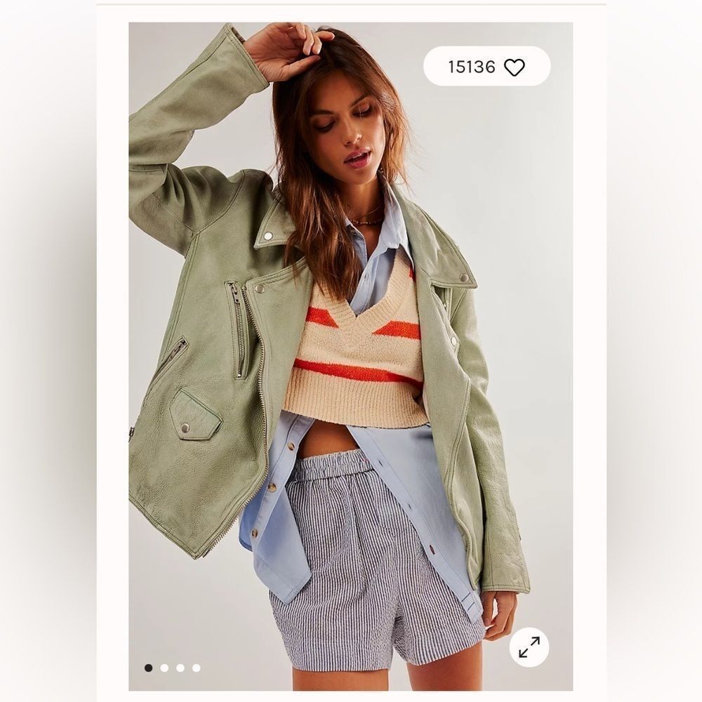 We The Free Size Small People Jealousy Leather Moto Jacket in Mineral Sea Green